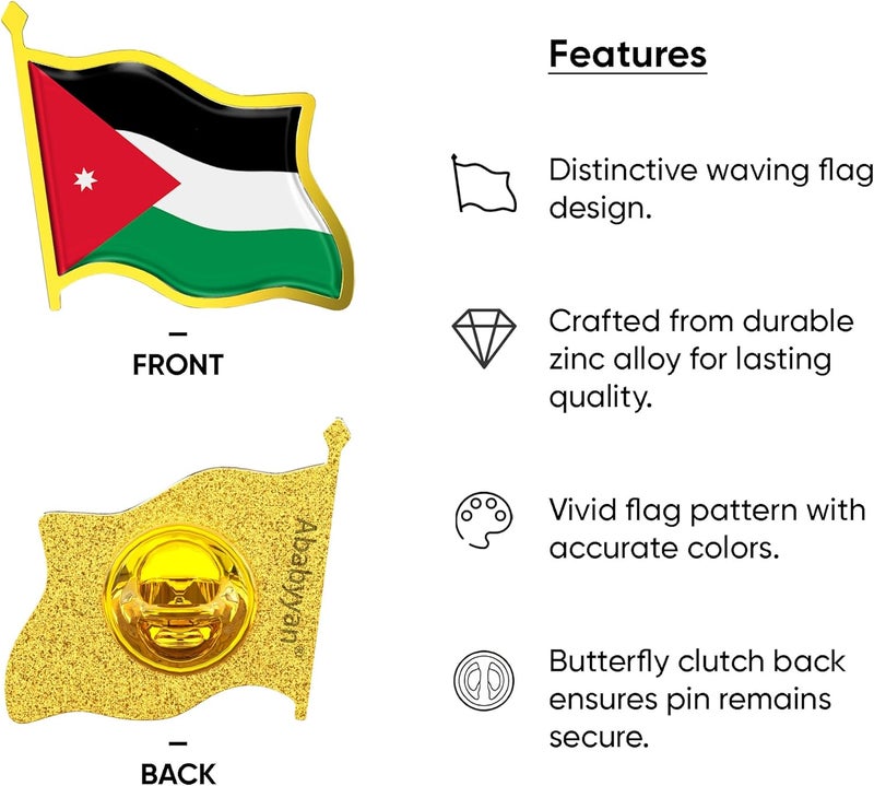 Ababyyan Jordanian Flag Lapel Pin - Enamel Metal National Badge | World Travel Souvenir Gifts for Men & Women | Country Flag Patriotic Brooch Bulk Pack of Pins for Hat, Tie, Clothes, Backpack (1pc) - Image 3